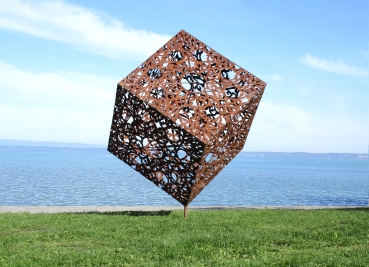 Huge cube artwork rusty iron